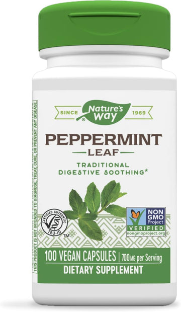 Nature'S Way Premium Herbal Peppermint Leaf, Traditional Digestive Soothing And Discomfort Support*, 700Mg Per Serving, 100 Capsules
