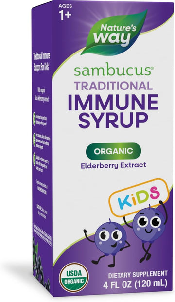 Nature'S Way Sambucus Elderberry Traditional Immune Syrup For Ages 1+, Traditional Immune Support*, Antioxidant Support*, Black Elderberry Extract, Usda Certified Organic, 4 Fl Oz (Packaging May Vary)