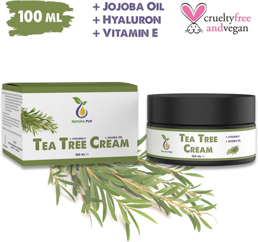 Tea Tree Oil Cream 100Ml, 100% Organic & Vegan, Natural Cosmetics Care For Blemished Skin, Inflammatory Skin Conditions, Anti-Pimples And Acne