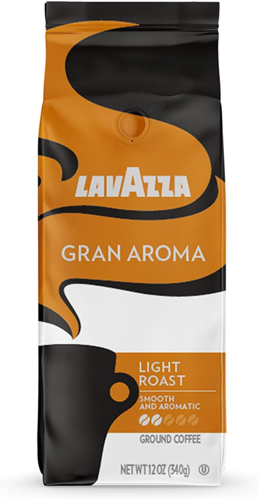 Lavazza Gran Aroma Ground Coffee Blend, Light Roast, 12-Ounce Bags (Pack of 6), Value Pack, Rich Flavor with Notes of Dried Fruit - Packaging May Vary