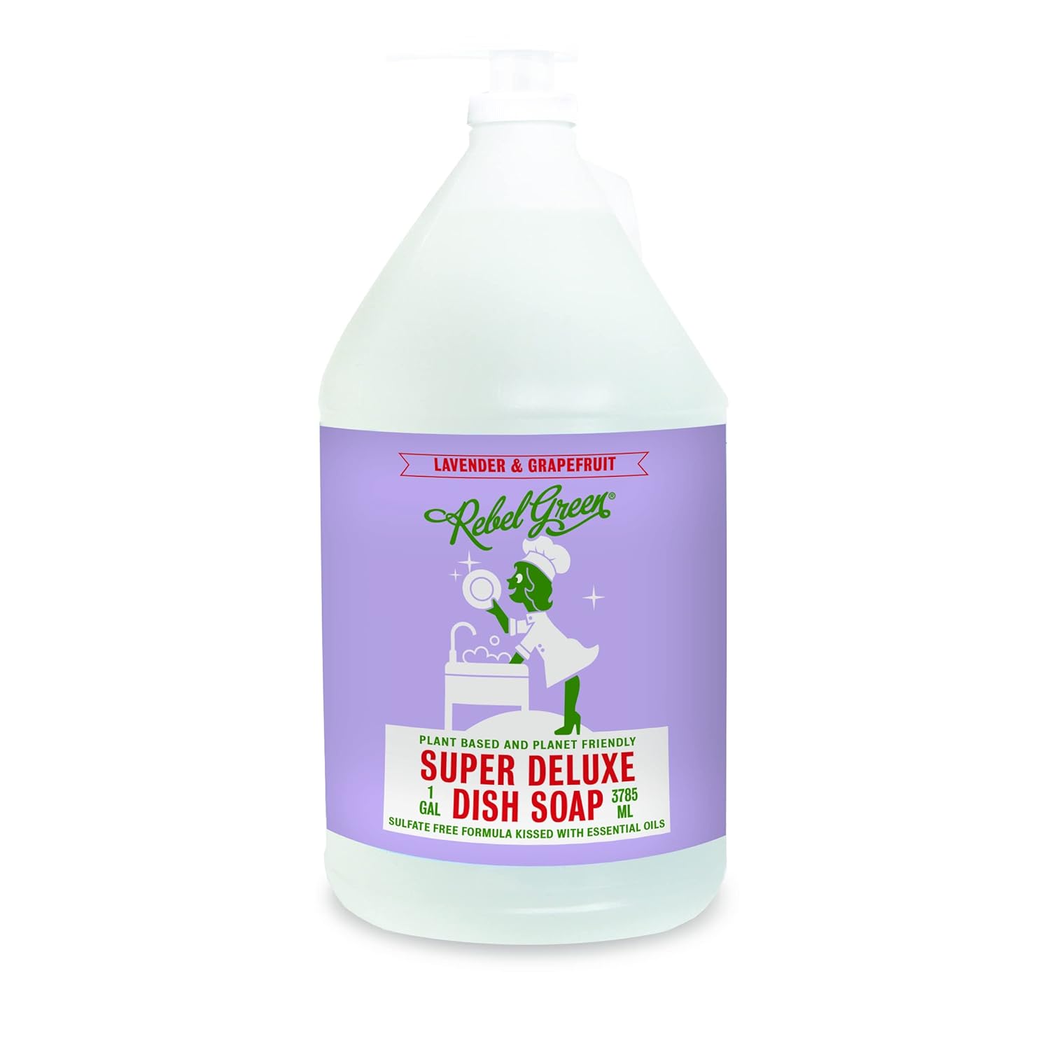 Rebel Green Super Deluxe Dish Soap - Natural Kitchen Dish Detergent - Gentle Dish Liquid Scented with Lavender & Grapefruit - (1 Gallon Refill Bottle)