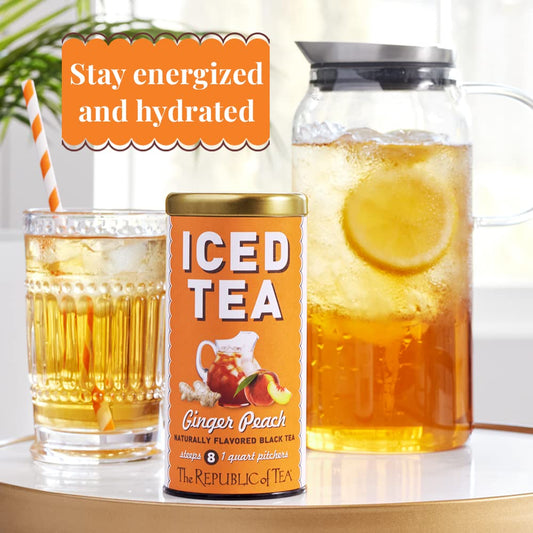 The Republic Of Tea – Ginger Peach Black Iced Tea Bags, 8 Large Quart-Sized Iced Tea Pouches, Naturally Caffeinated