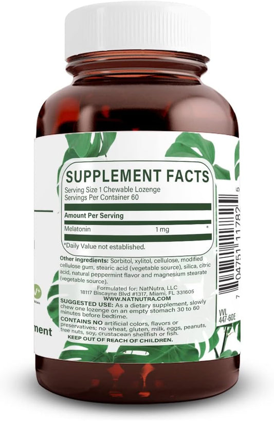 Natural Nutra Melatonin Lozenges For Rest And Relaxation, Sleep Supplement, Gluten Free And Vegan, 1Mg, 60 Peppermint Flavor Tablets