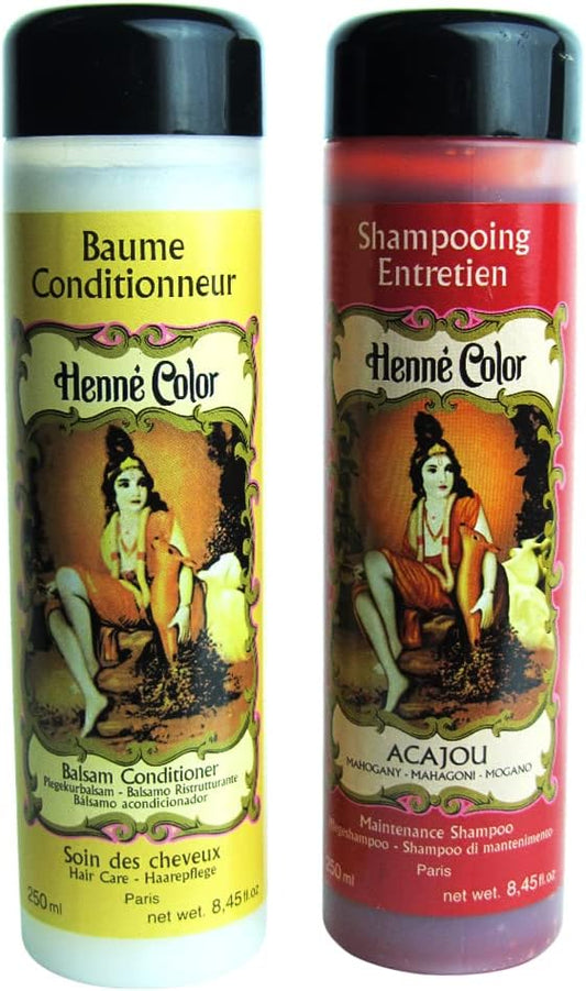 Henna Hair Mahogany Shampoo + Balsam Conditioner 250Ml Each Henne Hair Care Color Maintenance Mahogany/Acajou/Mahagoni/Mogano