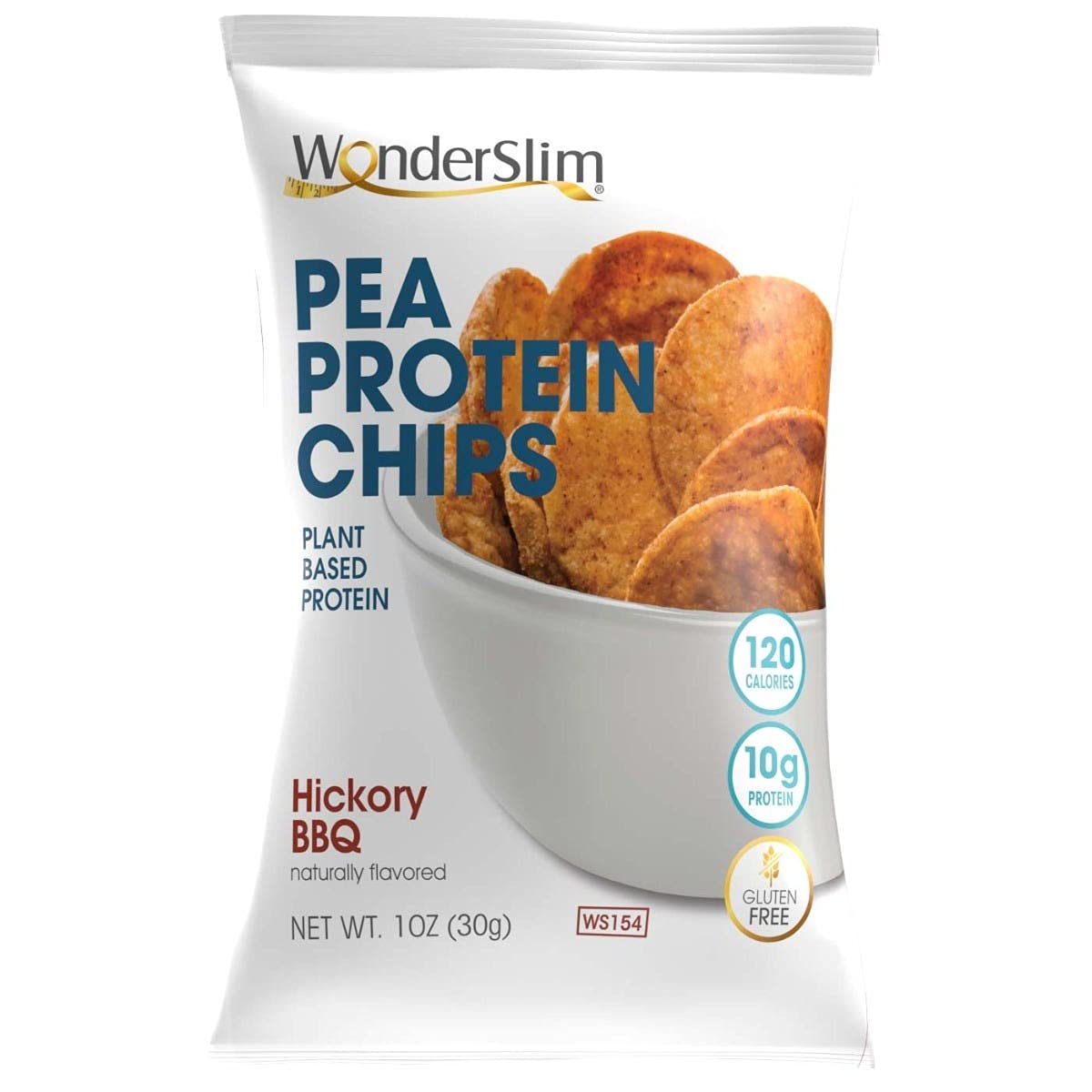 WonderSlim Pea Protein Snack Chips, Hickory BBQ, 120 Calories, 10g Protein, Gluten Free (12ct)