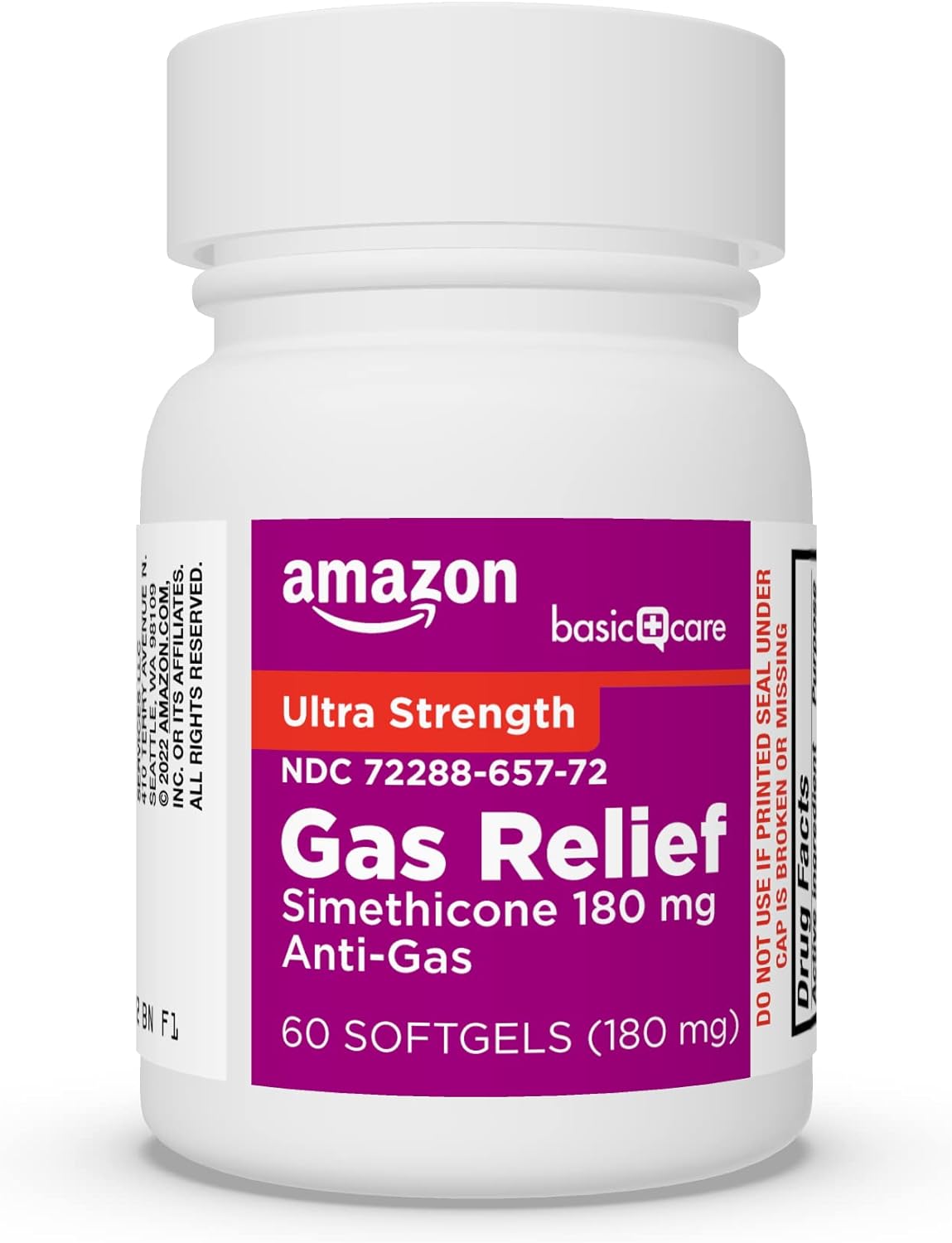 Amazon Basic Care Ultra Strength Gas Relief Softgels, Simethicone 180 mg, Antigas, 60 Count, Orange : Health & Household