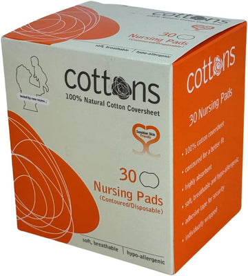 Cottons Nursing Pads, Breast Pads Maternity, 100% Organic Cotton, Pack of 30, Biodegradable, Hypoallergenic, Fragrance Free, Disposable