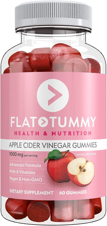 Flat Tummy Tea Apple Cider Vinegar Gummies, 60 Count – Boost Energy, Detox, Support Gut Health & Healthy Metabolism – Vegan, Non-Gmo - Made With Apples, Beetroot, Vitamins B6 & B12, Superfoods