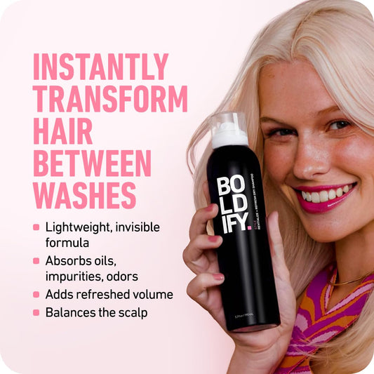 Boldify Dry Shampoo Spray For Women & Men - Revitalize & Refresh - Instantly Cleans, Volumizes & Balances Scalp, With Scalposine & Rice Starch - Invisible, Lightweight Formula For All Hair Types