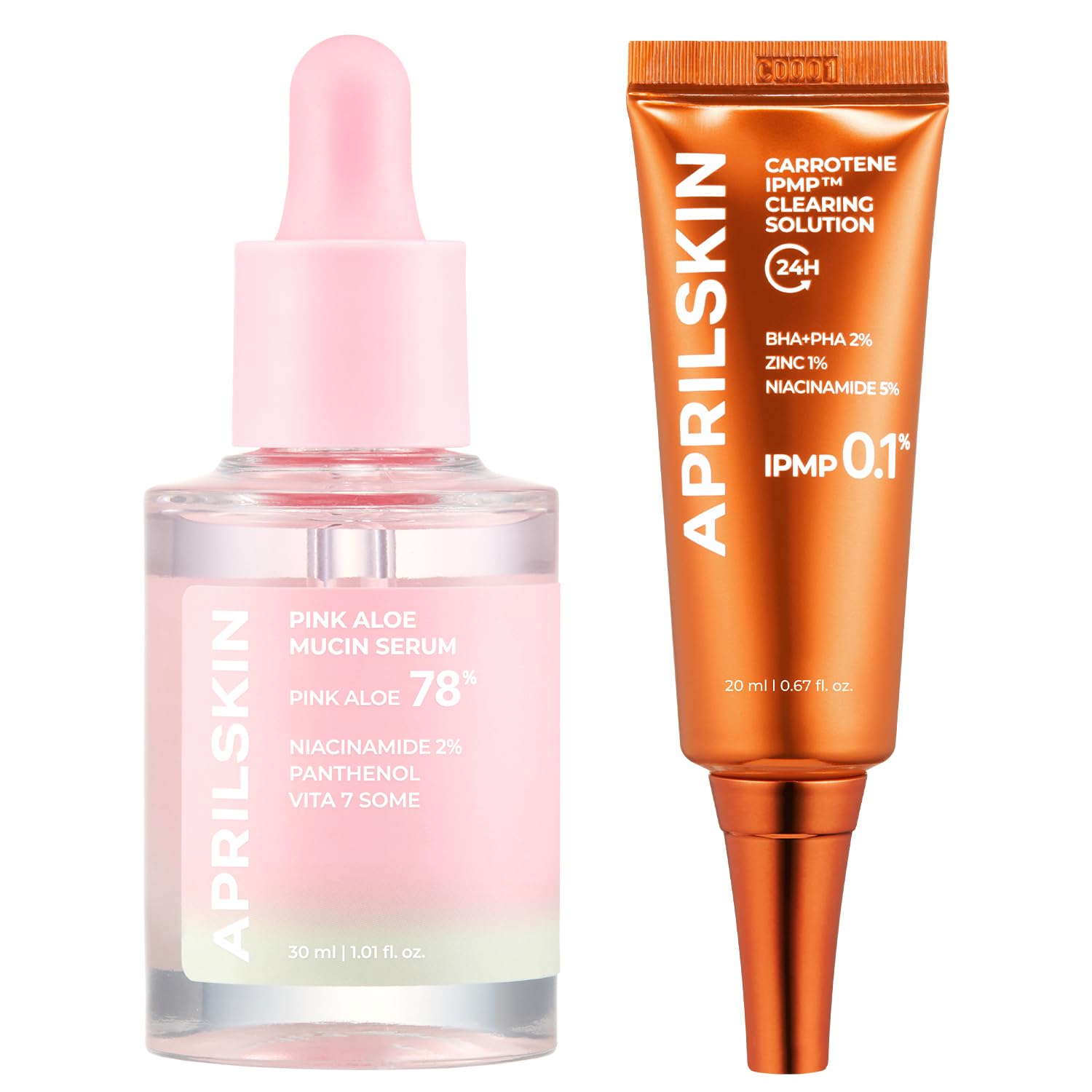 Aprilskin Clear Glow Duo – Carrotene Ipmp™ Clearing Solution & Pink Aloe Mucin Serum, Targeted Care For Acne-Prone Skin And Lasting Hydration