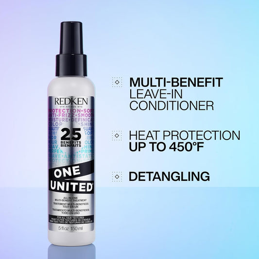 Redken One United Leave In Conditioner | Multi-Benefit Hair Treatment | Detangles, Nourishes, & Smooths Frizz | Heat Protection Spray For Blow Dry & Styling | For All Hair Types | Paraben Free