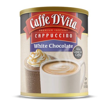 Caffe D'Vita White Chocolate Cappuccino Mix - White Chocolate Powder, Gluten Free, No Cholesterol, No Hydrogenated Oils, No Trans Fat, 99% Caffeine Free, Instant Cappuccino Mix - 1 Lb Can