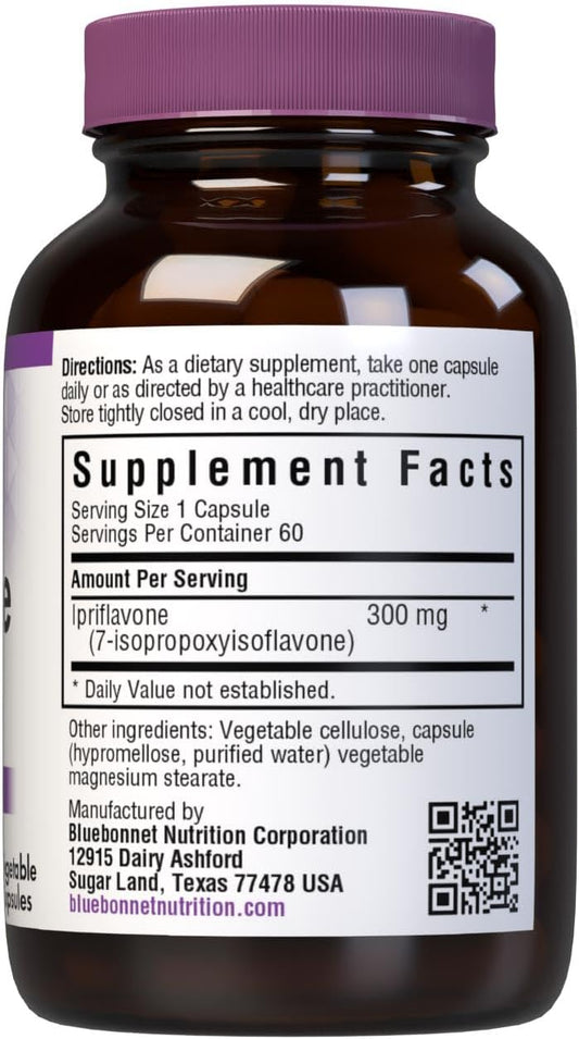 BlueBonnet Nutrition Ipriflavone 300mg – for Bone Health* – Ostivone Source - Non-GMO, Vegan, Kosher Certified, Gluten-Free, Soy-Free, Dairy-Free – 60 Vegetable Capsules, 60 Servings