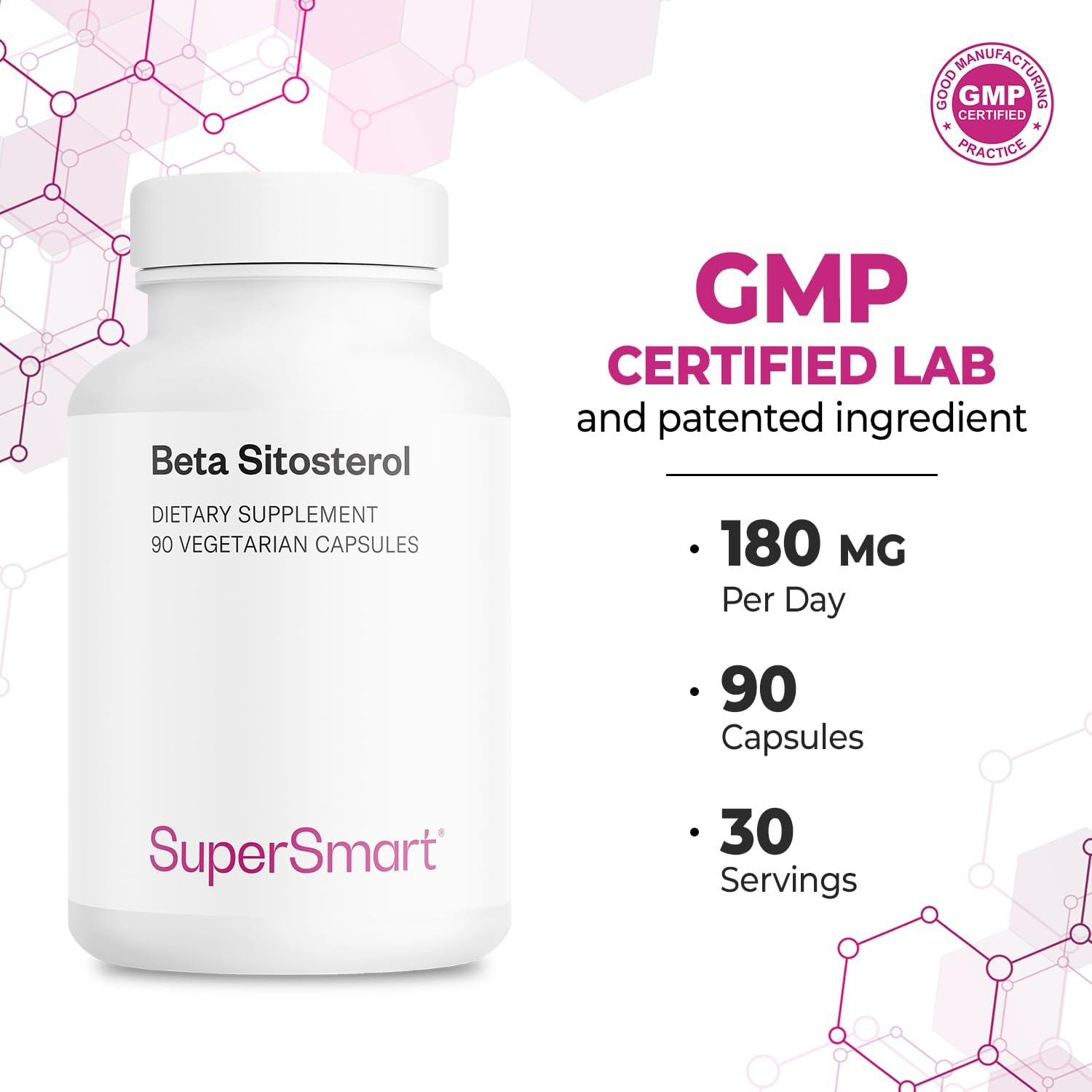 Supersmart - Beta-Sitosterol 180 Mg Per Day (Vegapure ®) - Prostate & Urinary Health - Reduce Need To Urinate Frequently | Non-Gmo & Gluten Free - 90 Vegetarian Capsules : Health & Household
