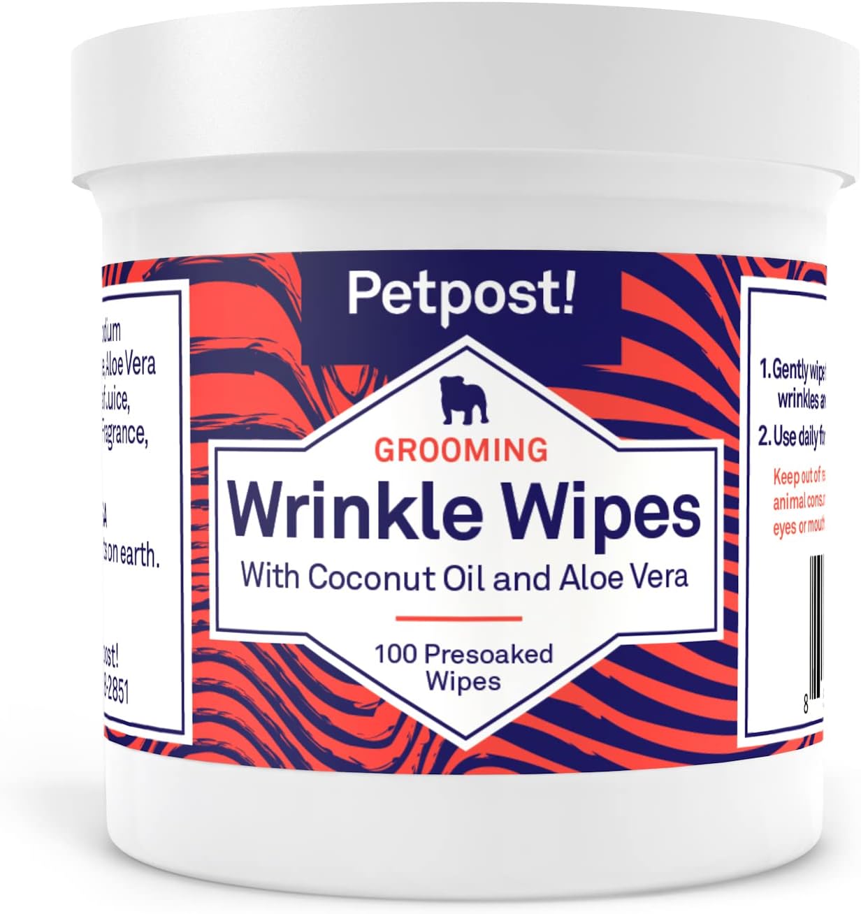 Petpost | Bulldog Wrinkle Wipes for Dogs - Cleans and Soothes Pug Wrinkles and Folds - Ultra Soft Cotton Pads in Coconut Oil Solution 100 ct