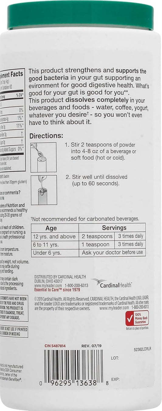 Leader Prebiotic Fiber Supplement Powder For Digestive Health, 100% Natural Daily Fiber Powder, Sugar-Free, Taste-Free, Gluten Free, Non-Gmo, Unflavored, 62 Servings (8.7 Oz) (Pack Of 3)