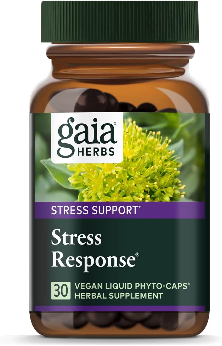 Gaia Herbs Stress Response - Stress Support Supplement With Rhodiola - Ashwagandha Capsules With Holy Basil & Oats - Herbal Supplements With Schisandra - 30 Vegan Liq Phyto-Caps