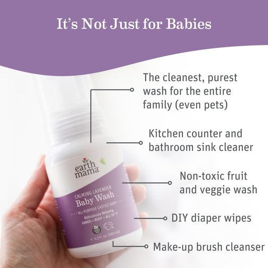 Earth Mama Calming Lavender Baby Wash Liquid Foaming Hand Soap Set, Organic All-Purpose Lavender Body Wash For Sensitive Skin, Castile Soap Coconut Oil, Calendula, & Aloe, 5.3Fl Oz & Liter Refill