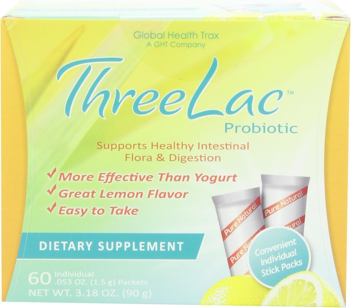 Global Health Trax Inc.  Threelac Original Natural Probiotic Candida Relief Formula 3Lac 60 Servings