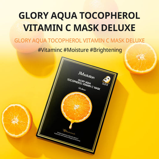 Jmsolution Glory Aqua Tocopherol Vitamin C Facial Mask -Hyaluronic Acids-Vitamine C, E -Moisture Hydrating Elasticity Care Skin Vitality For All Skin Type- Korean Skin Care