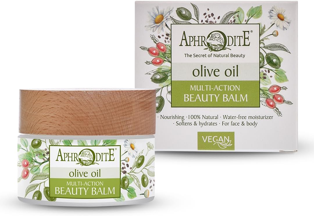 Aphrodite 100% Natural Multi-Action Beauty Balm - With 100% Organic Olive Oil - Vegan Hydrating Salve - Nourishes Dry, Cracked Skin - Relieves Sensitive Skin - Face, Hands & Body Moisturiser : Amazon.co.uk: Beauty