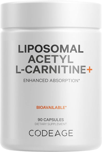 Codeage Liposomal Acetyl-L-Carnitine 500Mg Supplement, 3-Month Supply - Liposomal Acl For Enhanced Absorption - Energy, Healthy Brain, Cognitive Support - 1 Capsule A Day, Vegan, Non-Gmo, 90 Capsules