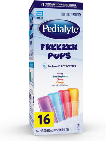 Pedialyte Electrolyte Solution Freezer Pops, 2.1 Fl Oz, 16 Pack