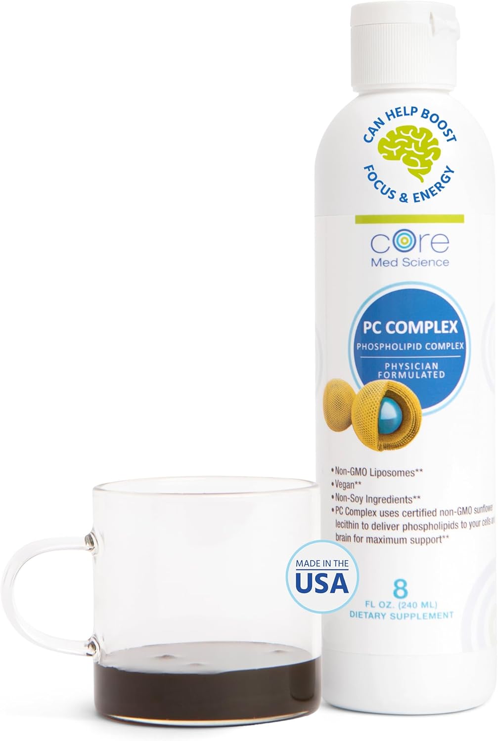 Core Med Science Phosphatidylcholine Supplement, Liposomal Pc Complex (8 Fl Oz) - Lecithin Phospholipid Supplement That Supports Liver & Gut Health - Phosphatidyl Choline Liquid For Cognition Support