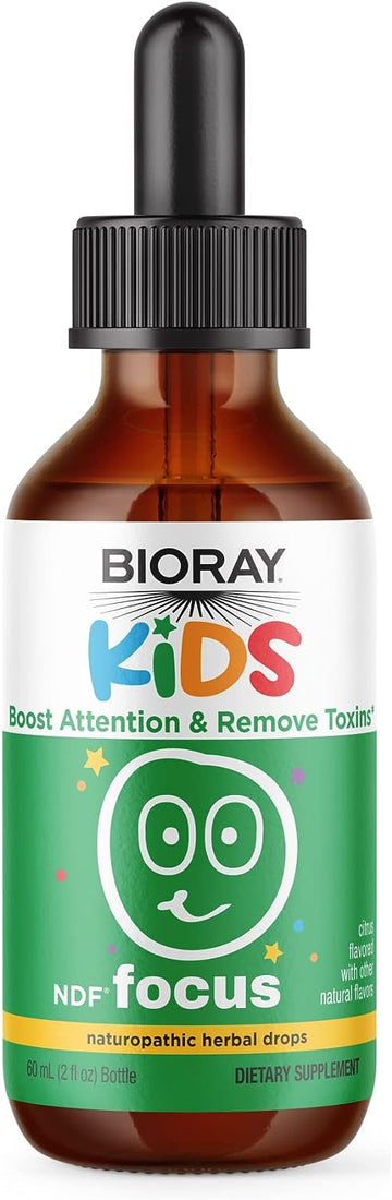 BIORAY Kids NDF Focus, Citrus - 2 fl oz - Supports Cognitive Function, Enhances Clarity & Promotes Steady Energy Levels - Non-GMO, Vegetarian, Gluten Free - 1-2 Month Supply