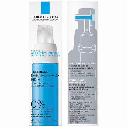 La Roche-Posay Toleriane Dermallergo Night Cream For Face Intense Soothing Moisturizer With Vitamin E, Allergy Tested, For Sensitive Skin, Formerly Toleriane Ultra Night