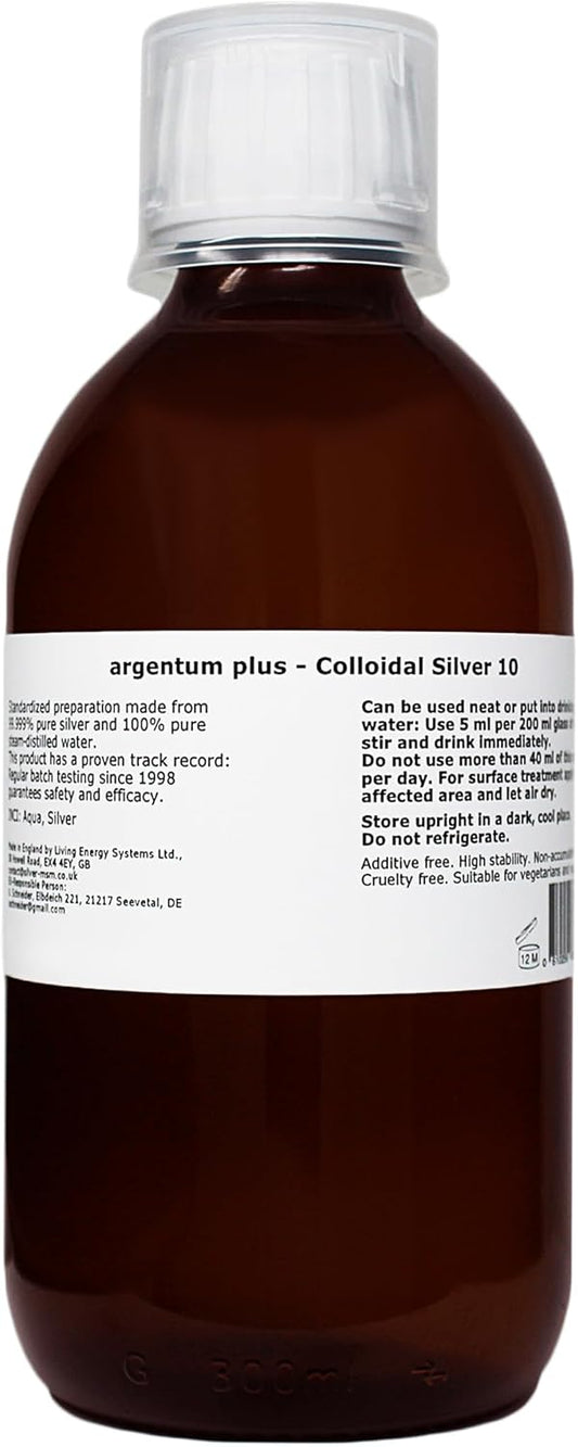 Argentum Plus - Colloidal Silver 10 Ppm - 300 Ml - Clear Liquid In Amber Glass Bottle