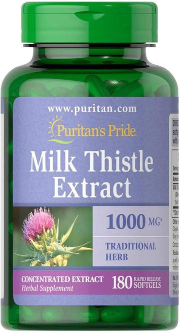 Puritan's Pride 3-Pack of Milk Thistle 4:1 Extract 1000 Mg (Silymarin)-180 Softgels (540 Total)…