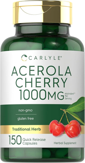 Carlyle Acerola Cherry Capsules | 1000Mg | 150 Count | Non-Gmo & Gluten Free Extract | Acerola Berry