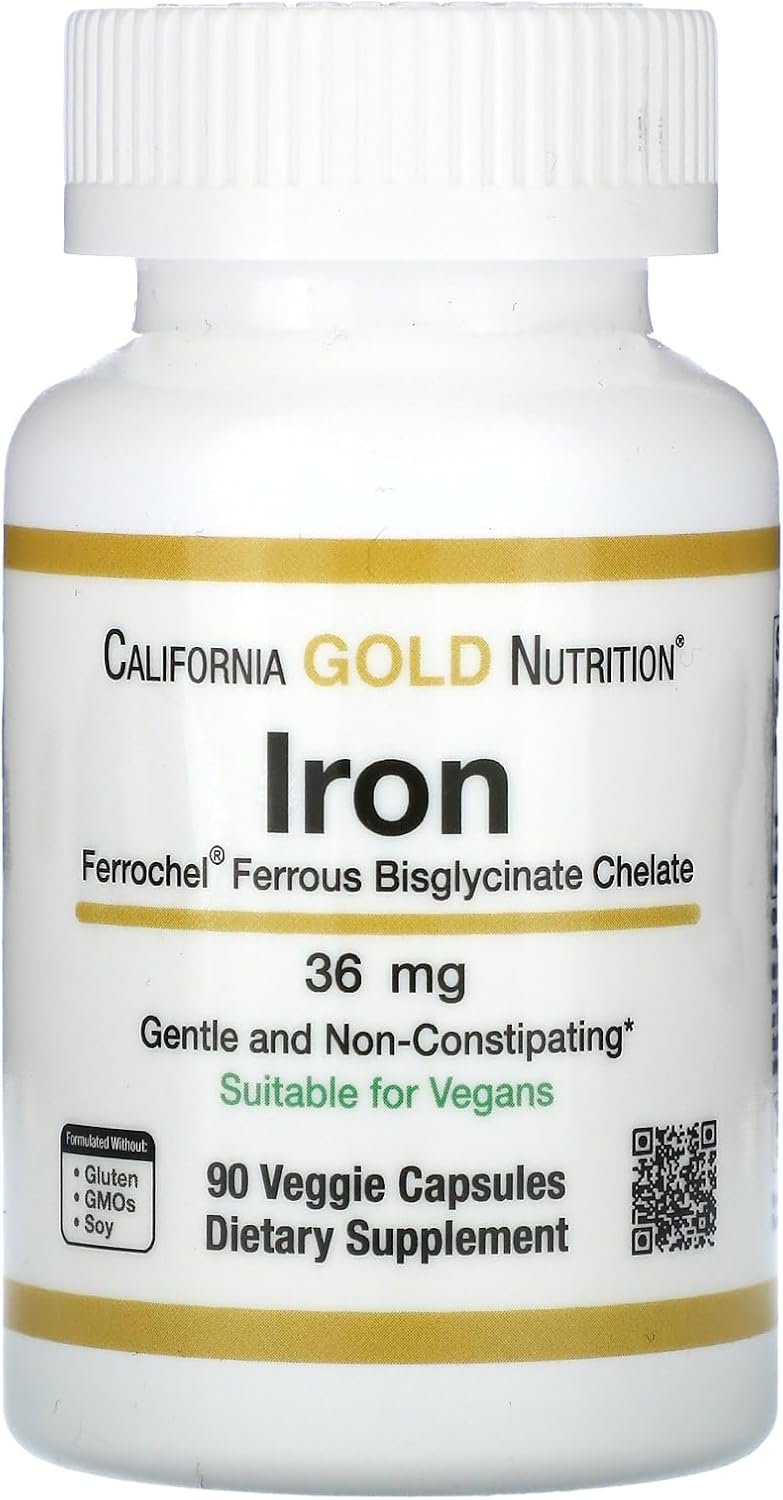 Ferrochel Iron, Ferrous Bisglycinate Chelate Form, Gentle On The Stomach, 36 Mg, 90 Veggie Capsules