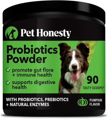 Pet Honesty All-Natural Probiotic & Pumpkin Powder Dog Supplement - Prebiotics, Probiotics, Enzymes & Antioxidants For Healthy Gut Flora, Anti Diarrhea, Digestion & Immunity (90 Scoops)