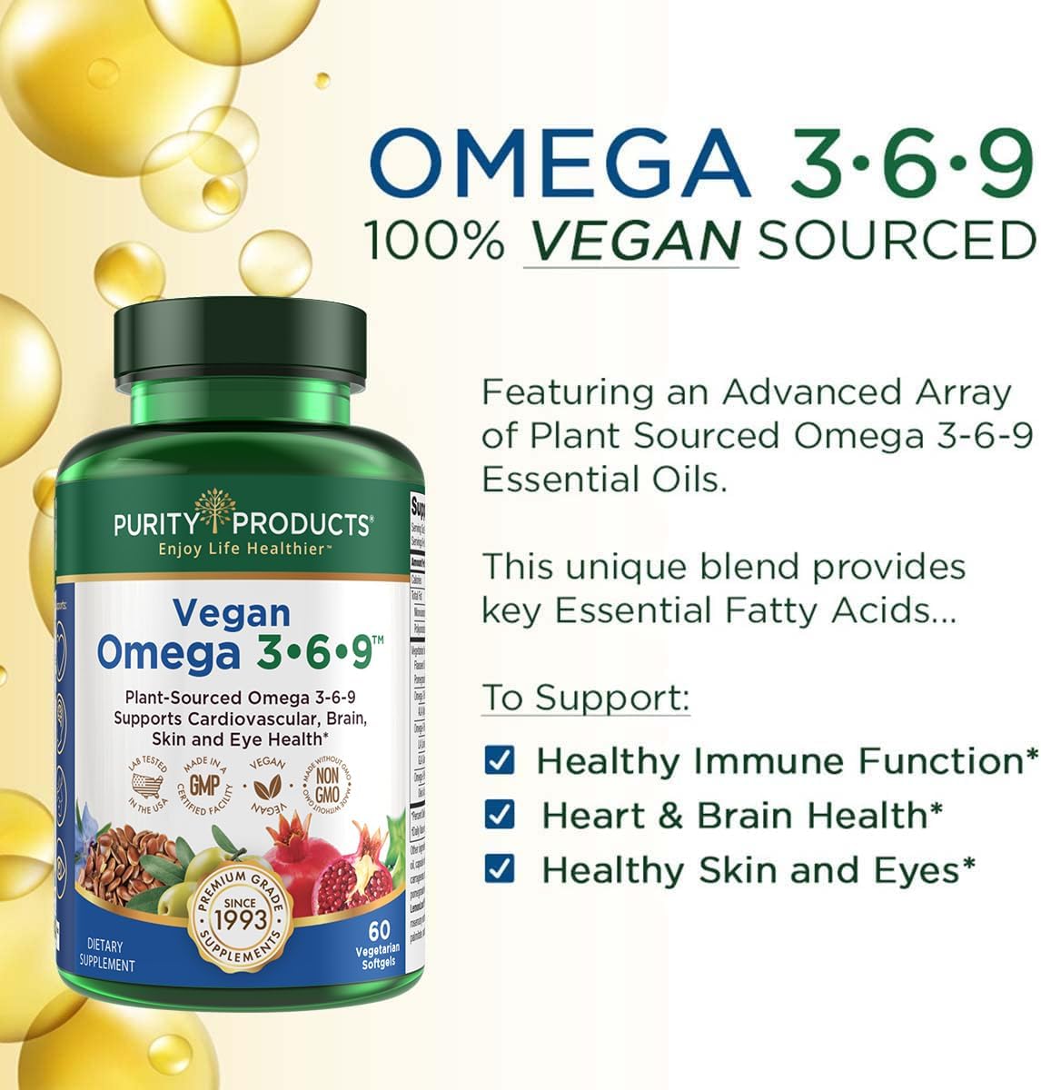 Omega 3-6-9 Vegan and Vegetarian Omega Formula - “5 in 1” Essential Fa