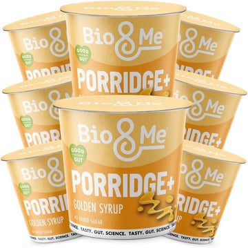 Bio&Me: Golden Syrup Gut-Loving Porridge 8-Pack (8 X 65G Pots) - High In Fibre, Low Sugar - On The Go Breakfast