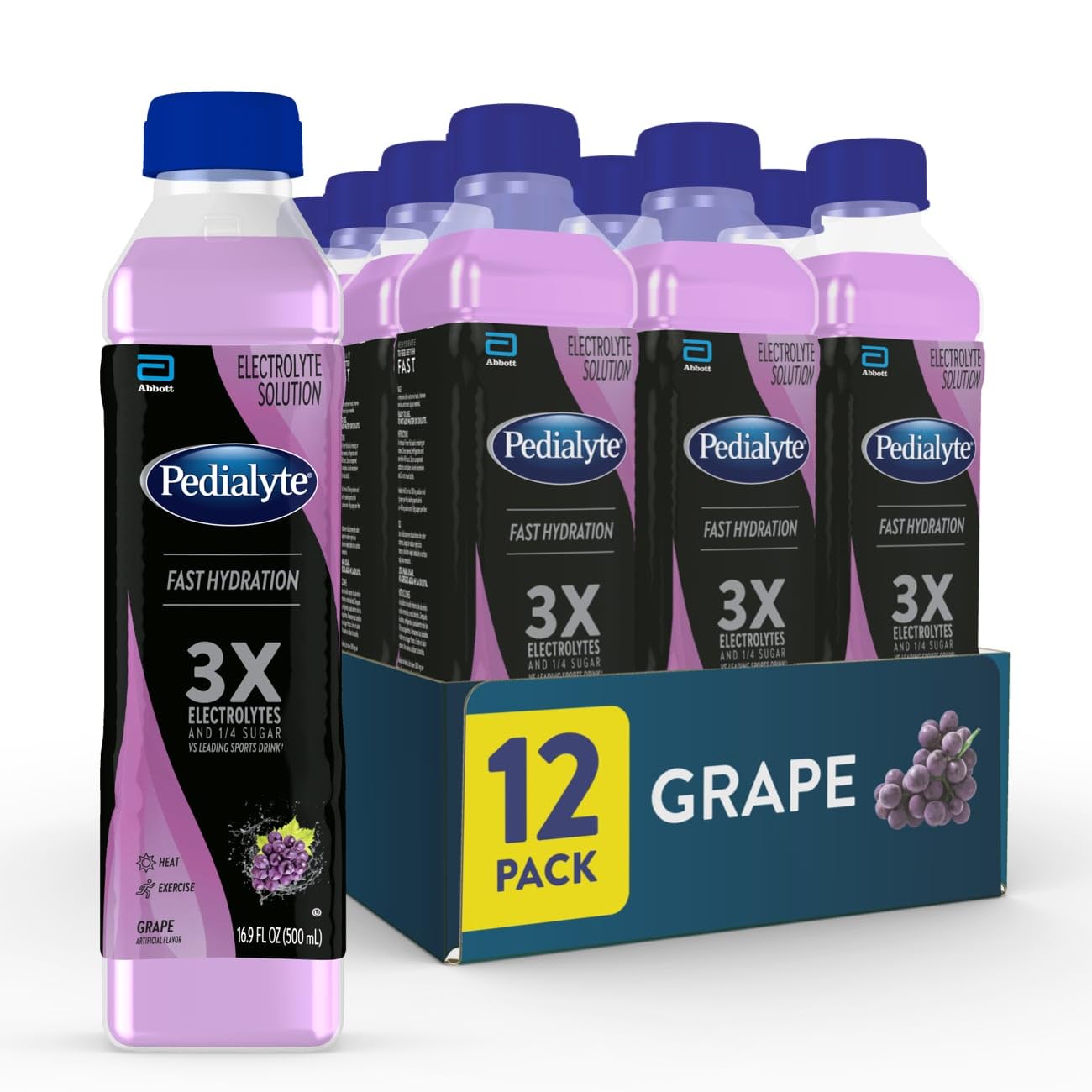 Pedialyte Electrolyte Solution, Grape, Hydration Drink, 16.9 Fl Oz (Pack Of 12)