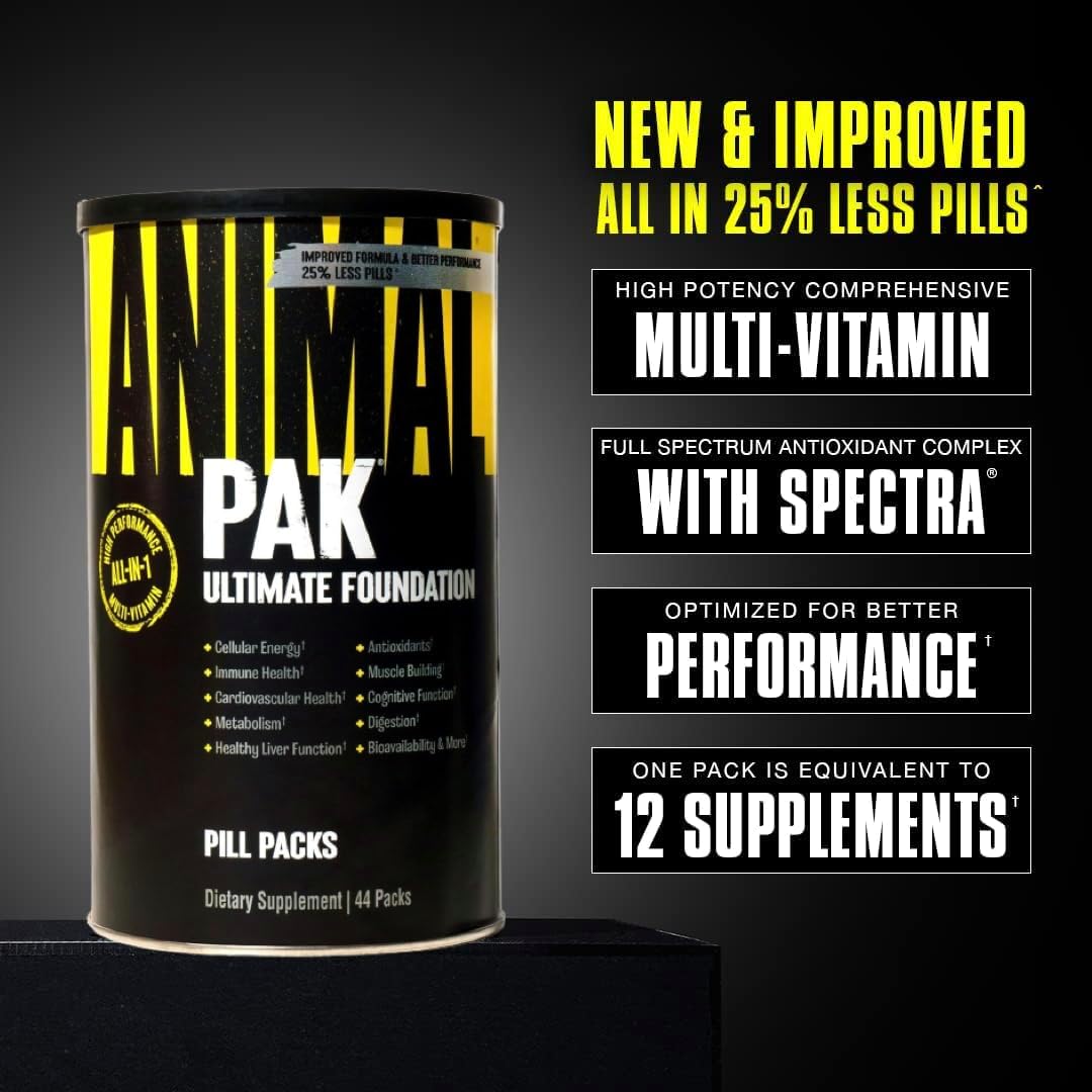 Animal Pak - Convenient All-in-One Vitamin & Supplement Pack - Zinc, Vitamins C, B, D, Amino Acids and More - Sports Nutrition Performance Mulitvitamin for Women & Men - Updated Version - 44 Count : Health & Household