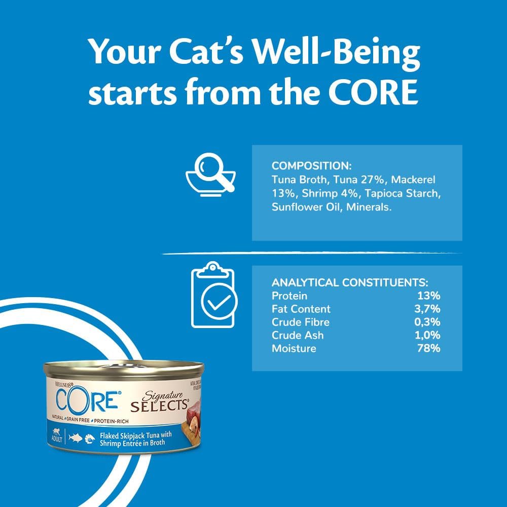 Wellness CORE Signature Selects, Wet Cat Food, Cat Food Wet in Sauce, Grain Free Cat Food, High Meat Content, Flaked Selection Mix, 8 x 79 g :Pet Supplies