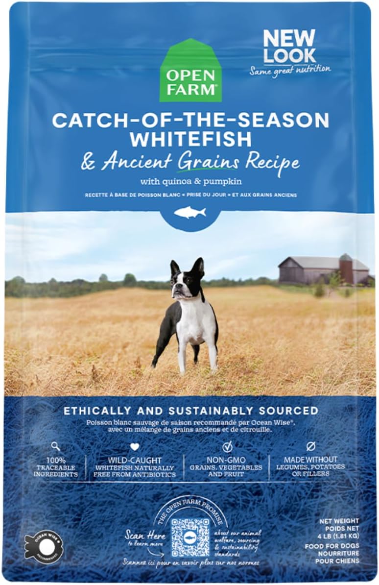 Open Farm Ancient Grains Dry Dog Food, Humanely Raised Meat Recipe with Wholesome Grains and No Artificial Flavors or Preservatives (Catch-of-The-Season Whitefish, 22 Pound (Pack of 1))