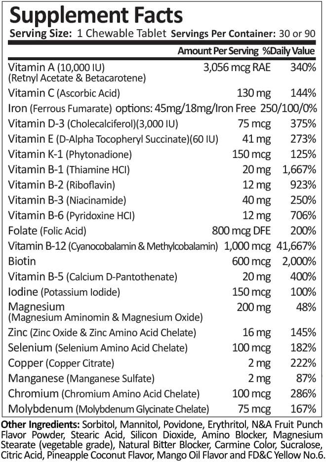 Once Daily Bariatric Multivitamin | Chewable | 18mg l Fruit Punch | 30 Count : Health & Household