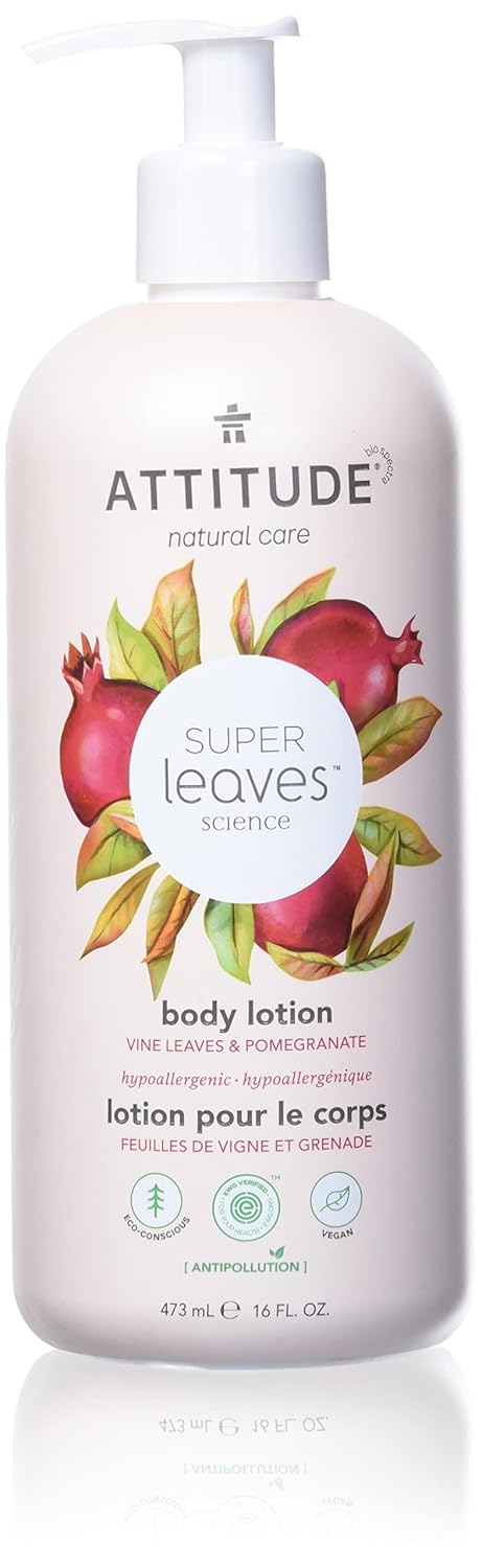 Attitude Body Lotion, Ewg Verified Moisturizer, Vegan Skin Care Products, Non-Greasy, Hydrating For Dry Skin, Cruelty Free, Glowing, Vine Leaves And Pomegranate, 16 Fl Oz