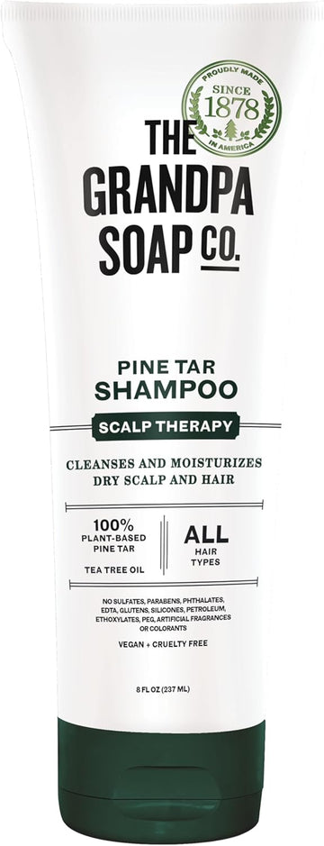 The Grandpa Soap Company Pine Tar Shampoo - Cleanses And Moisturizes Dry Scalp, With Pine Tar And Tea Tree Oil, All Hair Types, Vegan, Sulfates And Parabens Free, 8 Fl Oz
