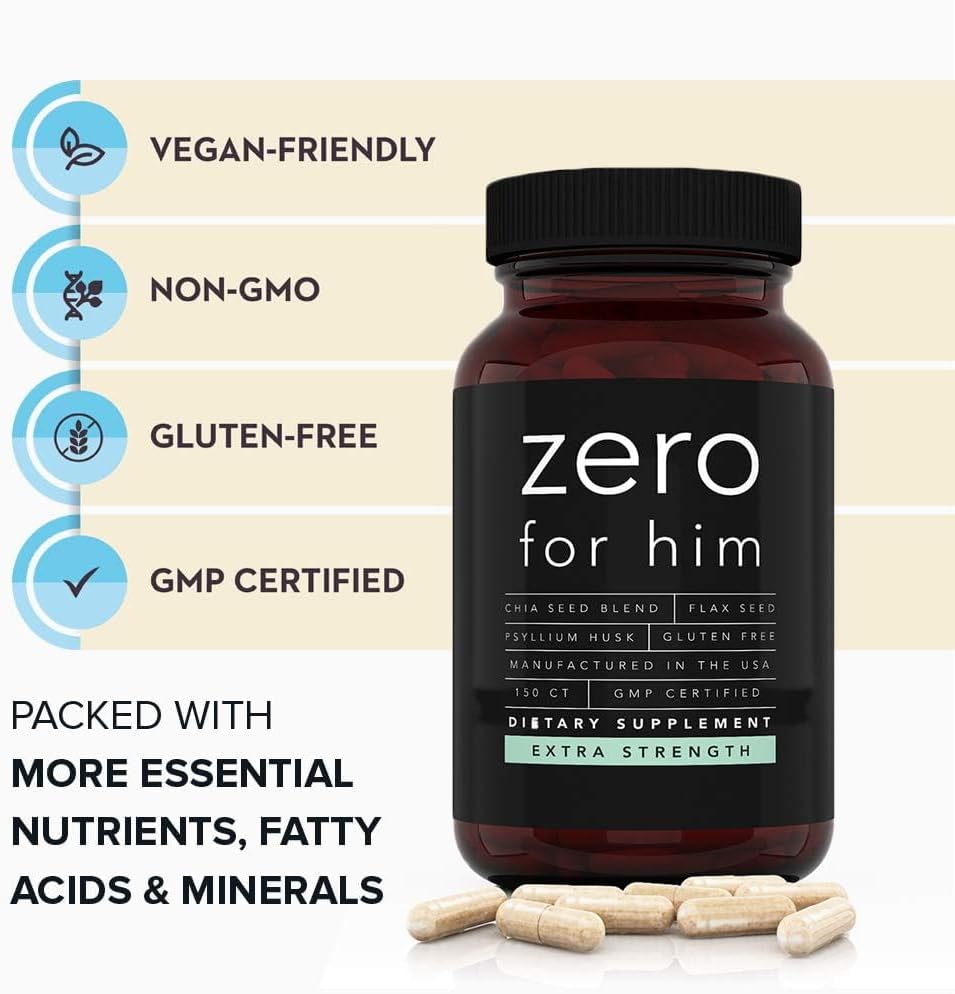 California Basics Extra Strength Fiber Supplements for Men (150 Count) - Daily Dietary Chia Flaxseed Psyllium Husk Vegan Capsules - High Fiber Supplement Pills Zero for Him Fiber Pills : Health & Household