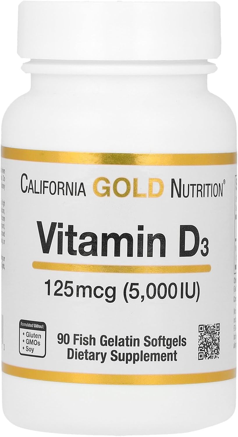 Vitamin D3 Supplement By California Gold Nutrition - Support For Healthy Bones & Teeth - Immune System Support - Gluten Free, Non-Gmo - 125 Mcg (5,000 Iu) - 90 Fish Gelatin Softgels