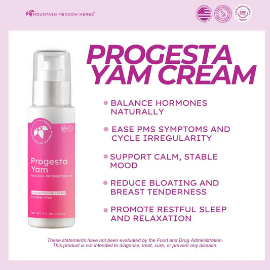 Mountain Meadow Herbs Progesta-Yam Cream – Bioidentical Progesterone From Wild Yam – Menopause & Perimenopause Hormone Support – Physician Developed, 3Rd Party Tested, Non-Gmo, 4Oz