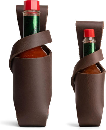 Hide & Drink, Set Of 2 Hot Sauce Holsters 5Oz & 2Oz Bottle Belt Sheath, Compatible With Tobasco Cholulah Sriracha Hot Sauce, Bottle Holder, Full Grain Leather, Handmade