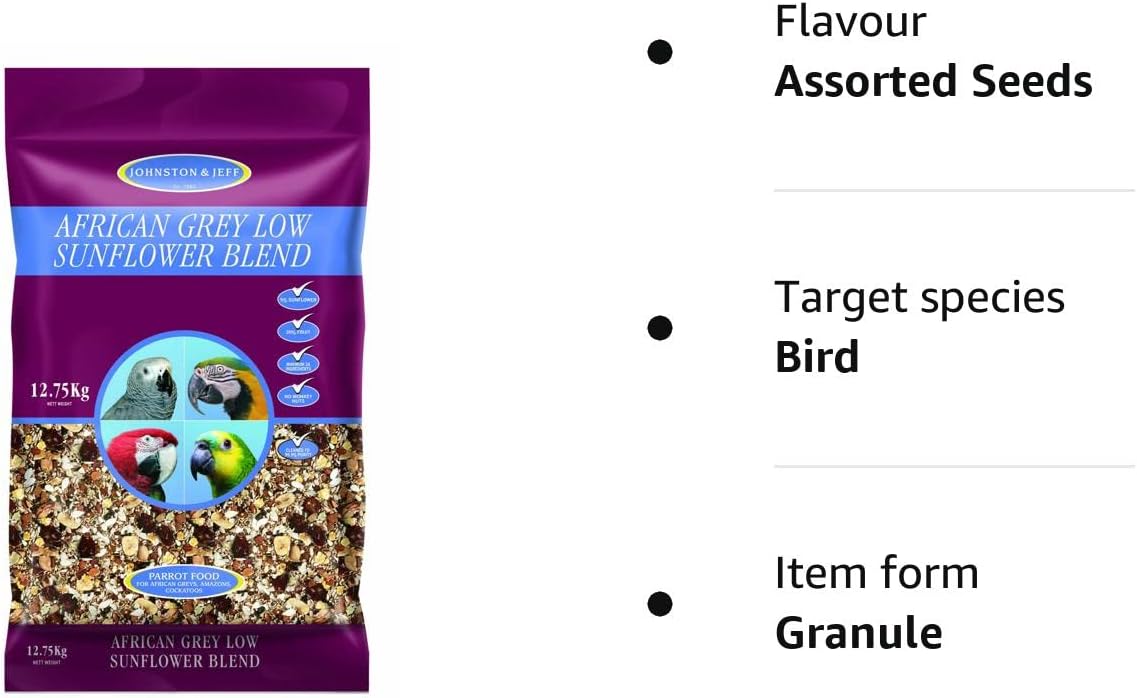 Johnston & Jeff Low Sunflower Diet for African Greys Parrot Food, 12.75 kg :Pet Supplies