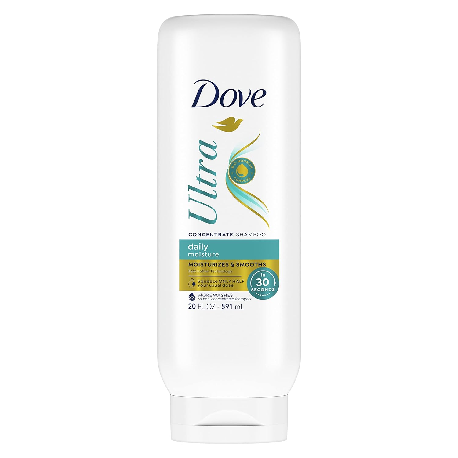 Dove Ultra Daily Moisture Concentrate Shampoo For Dry Hair Moisturizes And Smooths In 30 Seconds, Ultra-Lather Technology And 2X More Washes 20 Oz